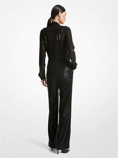 michael michael kors pinstripe sequined georgette jumpsuit|MK Pinstripe Sequined Georgette Jumpsuit .